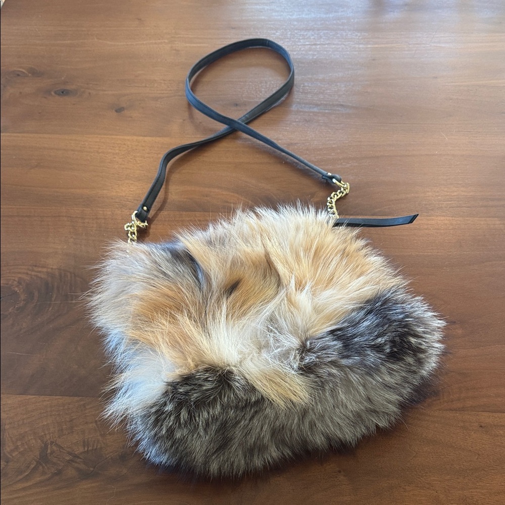 Fur & Leather Crossbody Bag with Leather & Chain Strap